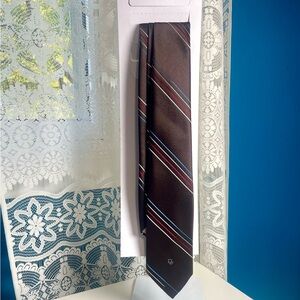 Christian Dior Striped Black Tie with Red and Blue Accents